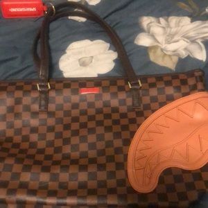Spray -ground checkered brown and tan tote